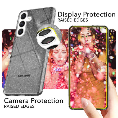 NALIA Glitzerhülle für Samsung Galaxy S24 Plus – Funkelndes Silikon Case – DAZZLIN (Transparent & Stoßfest) – Marke aus Berlin Schwarz NALIA Transparente Hülle