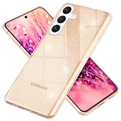 NALIA Glitzerhülle für Samsung Galaxy S24 Plus – Funkelndes Silikon Case – DAZZLIN (Transparent & Stoßfest) – Marke aus Berlin Gold NALIA Transparente Hülle
