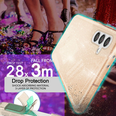 NALIA Glitzerhülle für Samsung Galaxy S24 Plus – Funkelndes Silikon Case – DAZZLIN (Transparent & Stoßfest) – Marke aus Berlin Gold NALIA Transparente Hülle