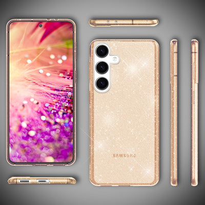 NALIA Glitzerhülle für Samsung Galaxy S24 Plus – Funkelndes Silikon Case – DAZZLIN (Transparent & Stoßfest) – Marke aus Berlin Gold NALIA Transparente Hülle