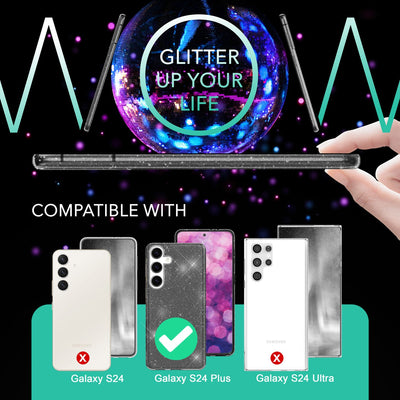 NALIA Glitzerhülle für Samsung Galaxy S24 Plus – Funkelndes Silikon Case – DAZZLIN (Transparent & Stoßfest) – Marke aus Berlin Schwarz NALIA Transparente Hülle