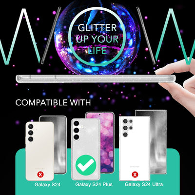 NALIA Glitzerhülle für Samsung Galaxy S24 Plus – Funkelndes Silikon Case – DAZZLIN (Transparent & Stoßfest) – Marke aus Berlin Transparent NALIA Transparente Hülle