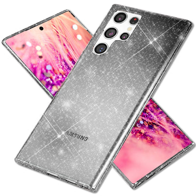 NALIA Glitzerhülle für Samsung Galaxy S24 Ultra – Funkelndes Silikon Case – DAZZLIN (Transparent & Stoßfest) – Marke aus Berlin Schwarz NALIA Transparente Hülle