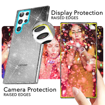 NALIA Glitzerhülle für Samsung Galaxy S24 Ultra – Funkelndes Silikon Case – DAZZLIN (Transparent & Stoßfest) – Marke aus Berlin Schwarz NALIA Transparente Hülle