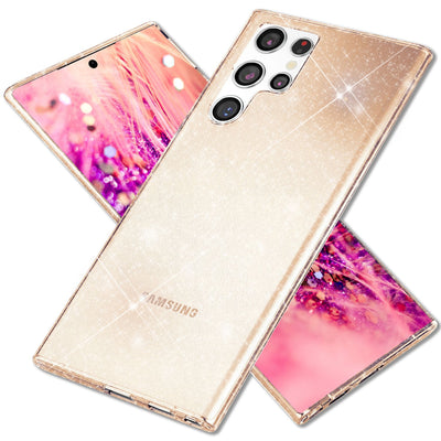 NALIA Glitzerhülle für Samsung Galaxy S24 Ultra – Funkelndes Silikon Case – DAZZLIN (Transparent & Stoßfest) – Marke aus Berlin Gold NALIA Transparente Hülle