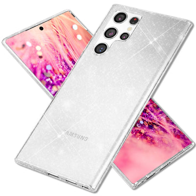 NALIA Glitzerhülle für Samsung Galaxy S24 Ultra – Funkelndes Silikon Case – DAZZLIN (Transparent & Stoßfest) – Marke aus Berlin Transparent NALIA Transparente Hülle