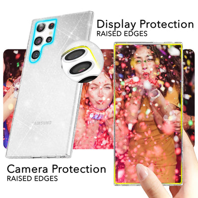 NALIA Glitzerhülle für Samsung Galaxy S24 Ultra – Funkelndes Silikon Case – DAZZLIN (Transparent & Stoßfest) – Marke aus Berlin Transparent NALIA Transparente Hülle