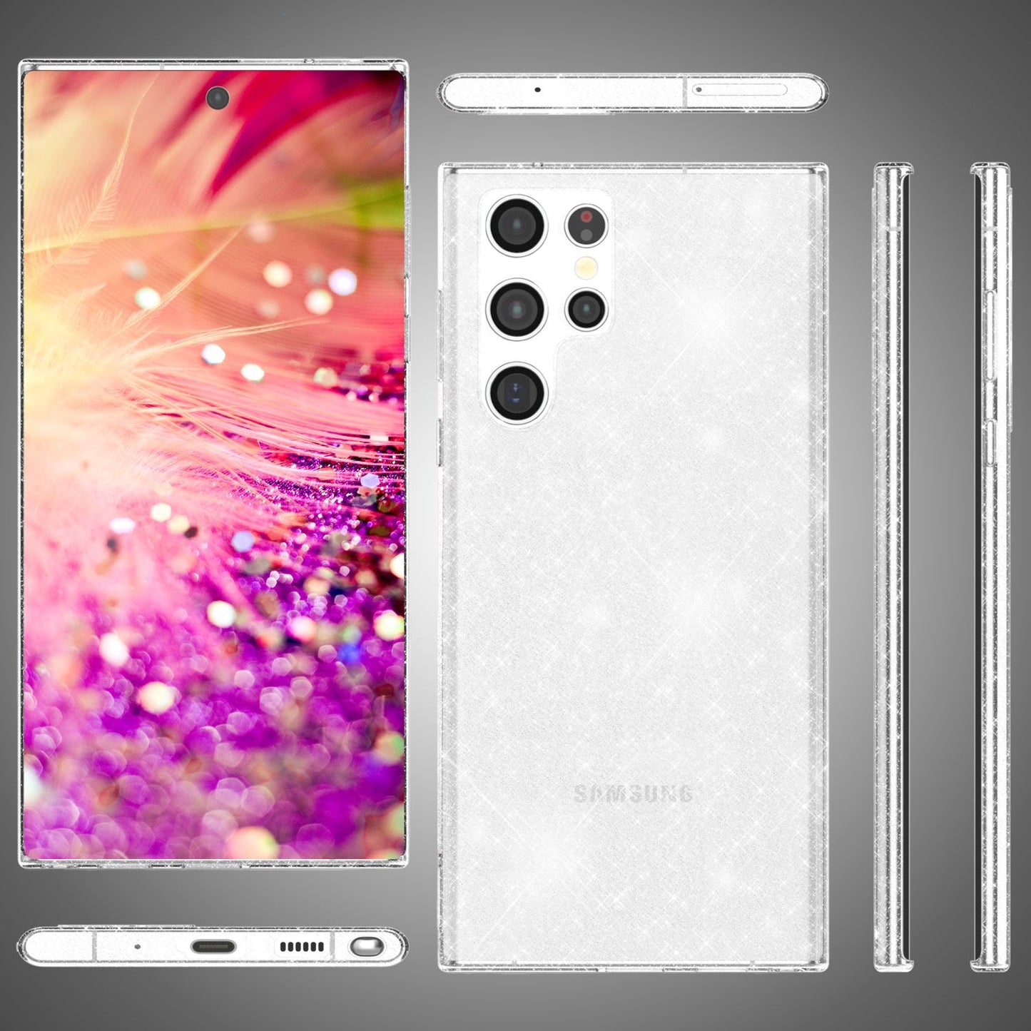 NALIA Glitzernde Schutzhülle für Samsung Galaxy S24 Ultra Hülle, Durchsichtige Silikon Handyhülle mit Diamant Pailletten
