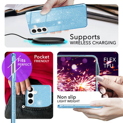 NALIA Glitzerhülle für Samsung Galaxy S24 – Funkelnder Glitzer-Look & Grip – SHINEPOP (Silikon Case) – Marke aus Berlin Blau NALIA Protective Hülle