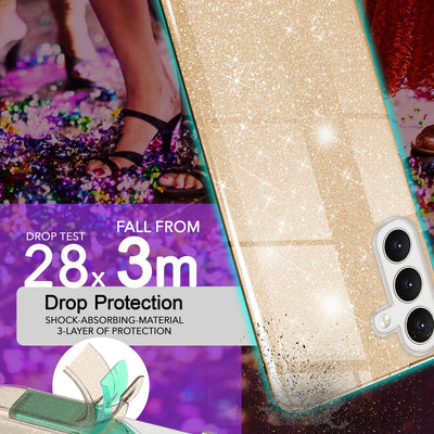 NALIA Glitzerhülle für Samsung Galaxy S24 – Funkelnder Glitzer-Look & Grip – SHINEPOP (Silikon Case) – Marke aus Berlin Gold NALIA Protective Hülle