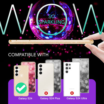 NALIA Glitzerhülle für Samsung Galaxy S24 – Funkelnder Glitzer-Look & Grip – SHINEPOP (Silikon Case) – Marke aus Berlin Gold NALIA Protective Hülle