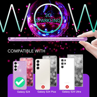 NALIA Glitzerhülle für Samsung Galaxy S24 – Funkelnder Glitzer-Look & Grip – SHINEPOP (Silikon Case) – Marke aus Berlin Lila NALIA Protective Hülle