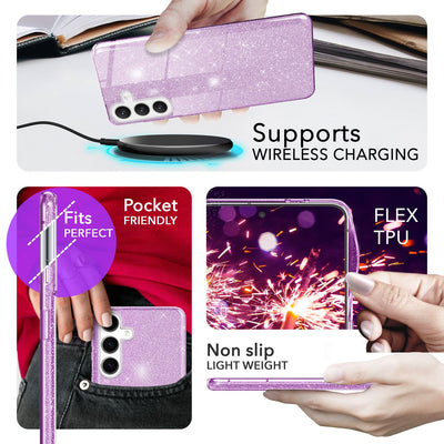 NALIA Glitzerhülle für Samsung Galaxy S24 – Funkelnder Glitzer-Look & Grip – SHINEPOP (Silikon Case) – Marke aus Berlin Lila NALIA Protective Hülle