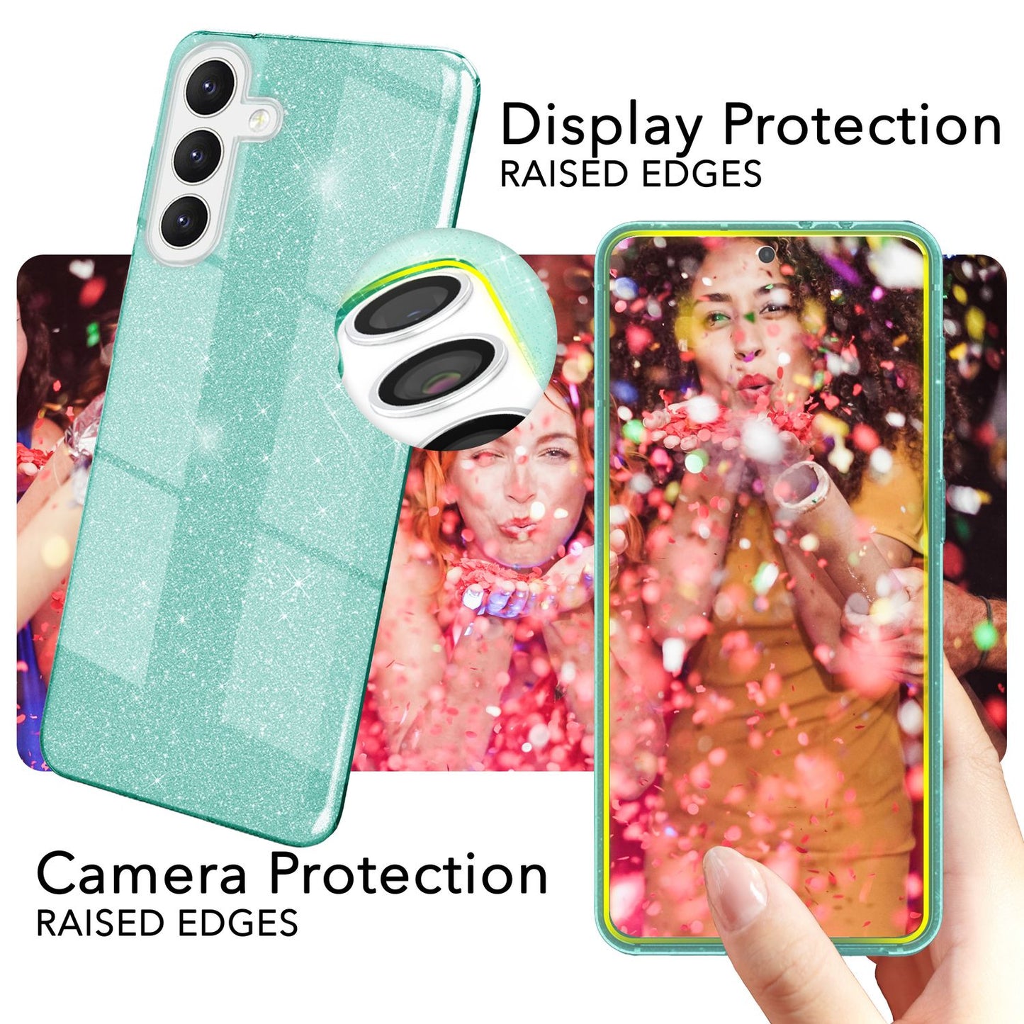 NALIA Hybrid Glitzerhülle für Samsung Galaxy S24 Hülle, Glänzende Glamour Glitzer Schutzhülle mit verstärktem Silikon