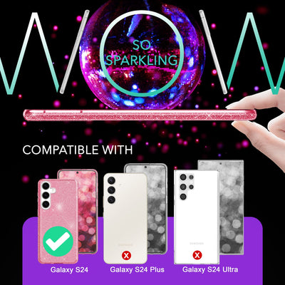 NALIA Glitzerhülle für Samsung Galaxy S24 – Funkelnder Glitzer-Look & Grip – SHINEPOP (Silikon Case) – Marke aus Berlin Pink NALIA Protective Hülle