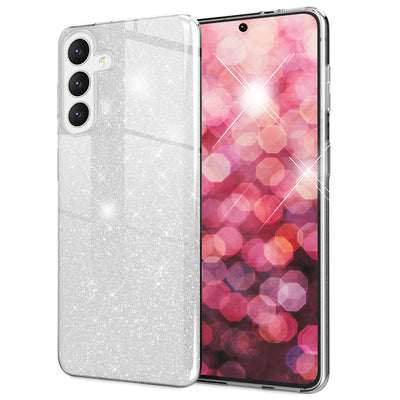 NALIA Glitzerhülle für Samsung Galaxy S24 – Funkelnder Glitzer-Look & Grip – SHINEPOP (Silikon Case) – Marke aus Berlin Silber NALIA Protective Hülle