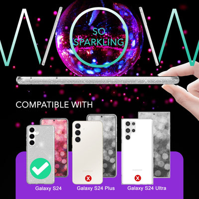 NALIA Glitzerhülle für Samsung Galaxy S24 – Funkelnder Glitzer-Look & Grip – SHINEPOP (Silikon Case) – Marke aus Berlin Silber NALIA Protective Hülle