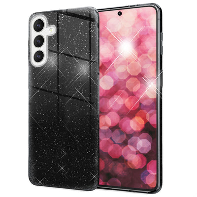 NALIA Glitzerhülle für Samsung Galaxy S24 Plus – Funkelnder Glitzer-Look & Grip – SHINEPOP (Silikon Case) – Marke aus Berlin Schwarz NALIA Protective Hülle