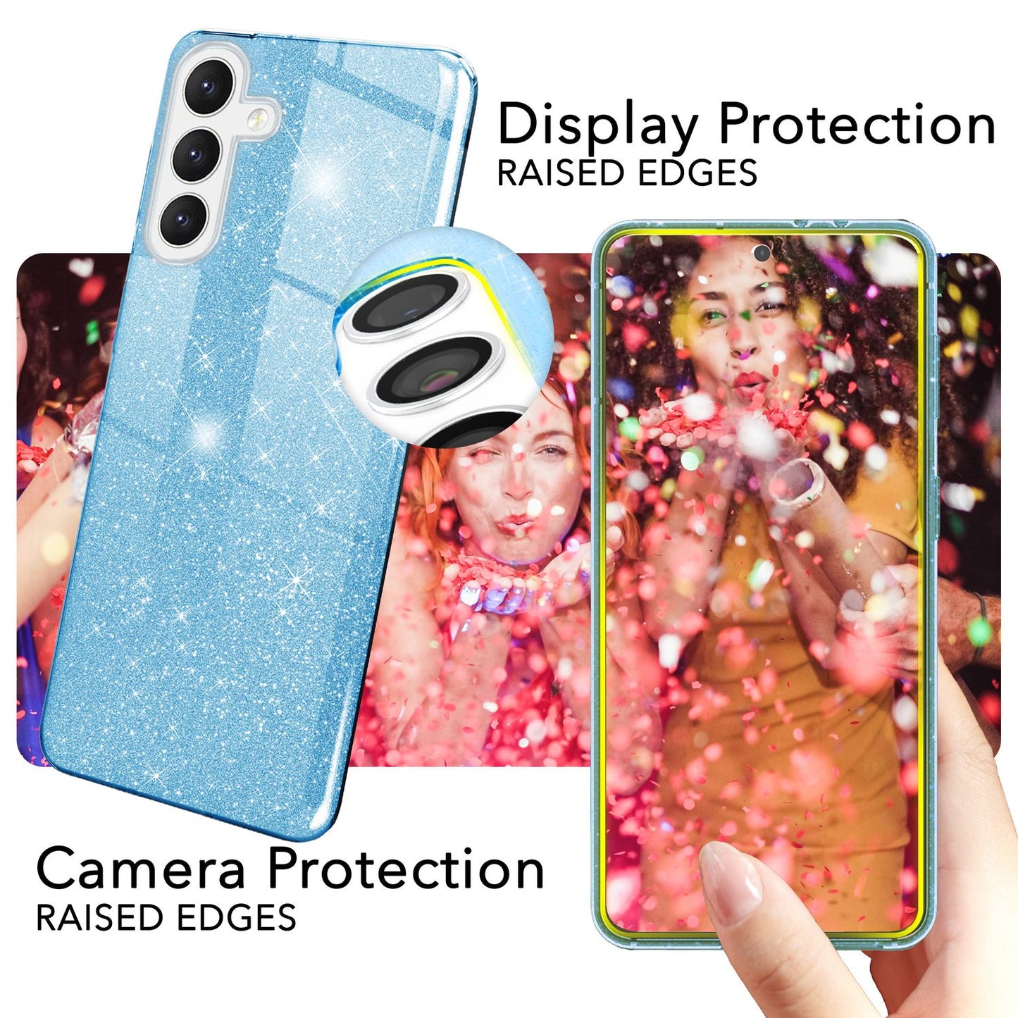 NALIA Hybrid Glitzerhülle für Samsung Galaxy S24 Plus Hülle, Glänzende Glitzer Schutzhülle mit verstärktem Silikon