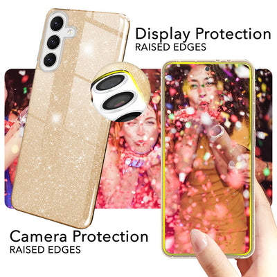 NALIA Glitzerhülle für Samsung Galaxy S24 Plus – Funkelnder Glitzer-Look & Grip – SHINEPOP (Silikon Case) – Marke aus Berlin Gold NALIA Protective Hülle