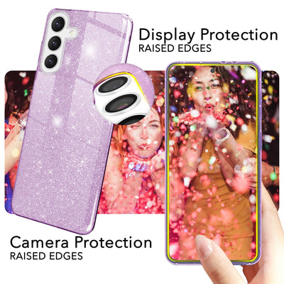 NALIA Glitzerhülle für Samsung Galaxy S24 Plus – Funkelnder Glitzer-Look & Grip – SHINEPOP (Silikon Case) – Marke aus Berlin Lila NALIA Protective Hülle