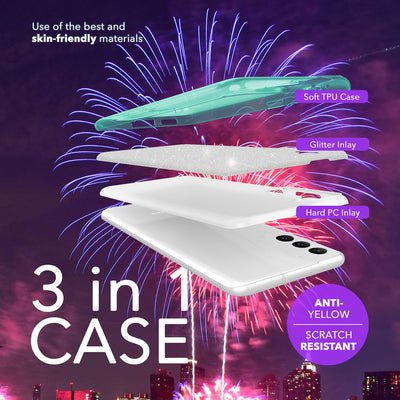 NALIA Glitzerhülle für Samsung Galaxy S24 Plus – Funkelnder Glitzer-Look & Grip – SHINEPOP (Silikon Case) – Marke aus Berlin Mint-Grün NALIA Protective Hülle