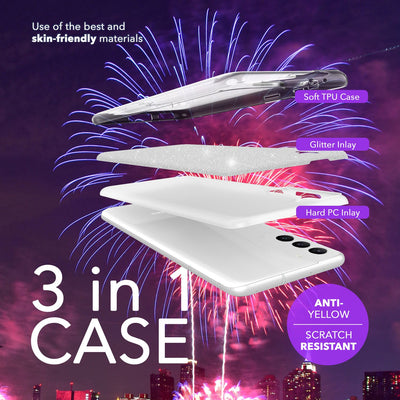 NALIA Glitzerhülle für Samsung Galaxy S24 Plus – Funkelnder Glitzer-Look & Grip – SHINEPOP (Silikon Case) – Marke aus Berlin Silber NALIA Protective Hülle