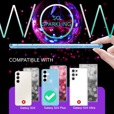 NALIA Glitzerhülle für Samsung Galaxy S24 Plus – Funkelnder Glitzer-Look & Grip – SHINEPOP (Silikon Case) – Marke aus Berlin Blau NALIA Protective Hülle
