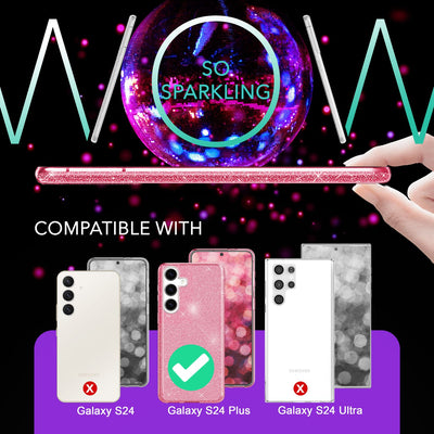 NALIA Glitzerhülle für Samsung Galaxy S24 Plus – Funkelnder Glitzer-Look & Grip – SHINEPOP (Silikon Case) – Marke aus Berlin Pink NALIA Protective Hülle