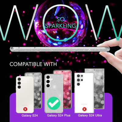 NALIA Glitzerhülle für Samsung Galaxy S24 Plus – Funkelnder Glitzer-Look & Grip – SHINEPOP (Silikon Case) – Marke aus Berlin Silber NALIA Protective Hülle