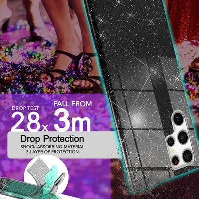 NALIA Glitzerhülle für Samsung Galaxy S24 Ultra – Funkelnder Glitzer-Look & Grip – SHINEPOP (Silikon Case) – Marke aus Berlin Schwarz NALIA Protective Hülle