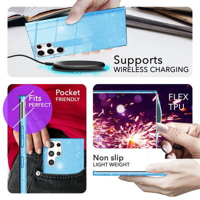 NALIA Glitzerhülle für Samsung Galaxy S24 Ultra – Funkelnder Glitzer-Look & Grip – SHINEPOP (Silikon Case) – Marke aus Berlin Blau NALIA Protective Hülle