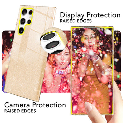 NALIA Glitzerhülle für Samsung Galaxy S24 Ultra – Funkelnder Glitzer-Look & Grip – SHINEPOP (Silikon Case) – Marke aus Berlin Gold NALIA Protective Hülle