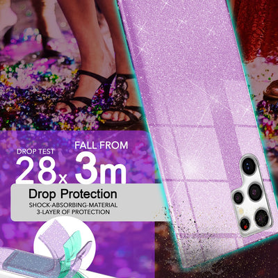 NALIA Glitzerhülle für Samsung Galaxy S24 Ultra – Funkelnder Glitzer-Look & Grip – SHINEPOP (Silikon Case) – Marke aus Berlin Lila NALIA Protective Hülle
