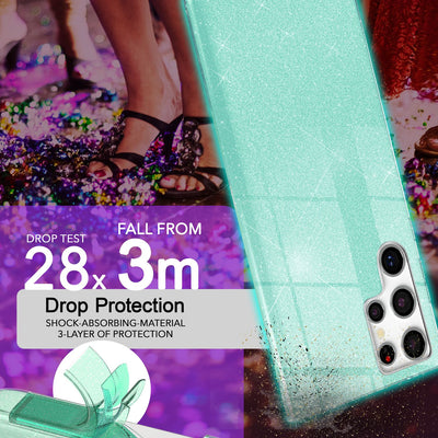 NALIA Glitzerhülle für Samsung Galaxy S24 Ultra – Funkelnder Glitzer-Look & Grip – SHINEPOP (Silikon Case) – Marke aus Berlin Mint-Grün NALIA Protective Hülle