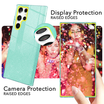 NALIA Glitzerhülle für Samsung Galaxy S24 Ultra – Funkelnder Glitzer-Look & Grip – SHINEPOP (Silikon Case) – Marke aus Berlin Mint-Grün NALIA Protective Hülle