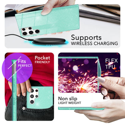 NALIA Glitzerhülle für Samsung Galaxy S24 Ultra – Funkelnder Glitzer-Look & Grip – SHINEPOP (Silikon Case) – Marke aus Berlin Mint-Grün NALIA Protective Hülle