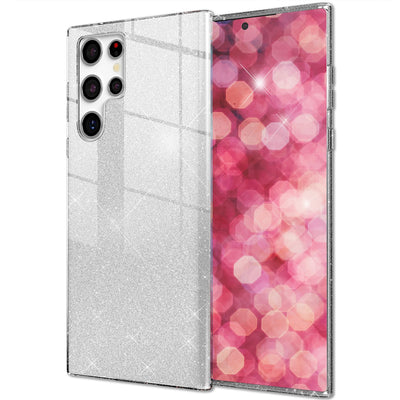 NALIA Glitzerhülle für Samsung Galaxy S24 Ultra – Funkelnder Glitzer-Look & Grip – SHINEPOP (Silikon Case) – Marke aus Berlin Silber NALIA Protective Hülle