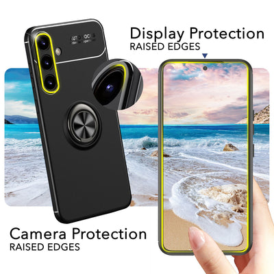 NALIA Ringhülle für Samsung Galaxy S24 – Ring-Ständer 360° & für Magnet-Halter – GRIP360 (Mattiertes Silikon Case) – Marke aus Berlin Schwarz NALIA Protective Hülle