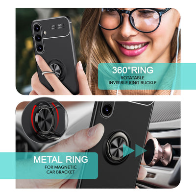 NALIA Ringhülle für Samsung Galaxy S24 – Ring-Ständer 360° & für Magnet-Halter – GRIP360 (Mattiertes Silikon Case) – Marke aus Berlin Schwarz NALIA Protective Hülle