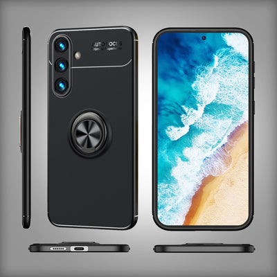 NALIA Ringhülle für Samsung Galaxy S24 – Ring-Ständer 360° & für Magnet-Halter – GRIP360 (Mattiertes Silikon Case) – Marke aus Berlin Schwarz NALIA Protective Hülle