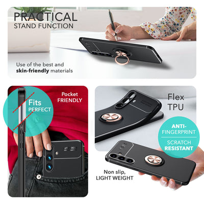 NALIA Ringhülle für Samsung Galaxy S24 – Ring-Ständer 360° & für Magnet-Halter – GRIP360 (Mattiertes Silikon Case) – Marke aus Berlin Rose Gold NALIA Protective Hülle