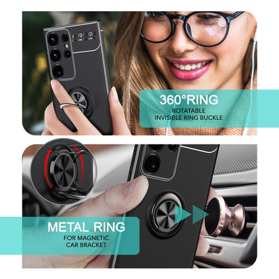 NALIA Ringhülle für Samsung Galaxy S24 Ultra – Ring-Ständer 360° & für Magnet-Halter – GRIP360 (Mattiertes Silikon Case) – Marke aus Berlin Schwarz NALIA Protective Hülle