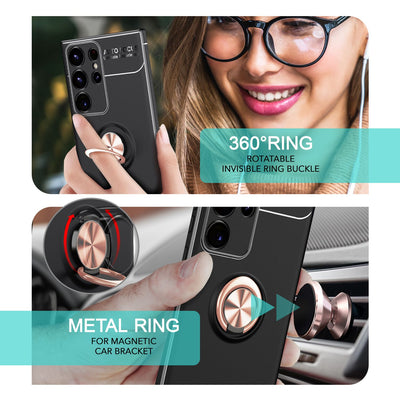 NALIA Ringhülle für Samsung Galaxy S24 Ultra – Ring-Ständer 360° & für Magnet-Halter – GRIP360 (Mattiertes Silikon Case) – Marke aus Berlin Rose Gold NALIA Protective Hülle