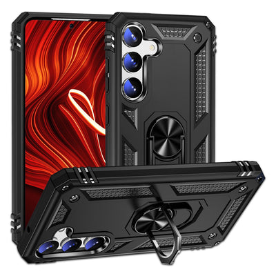 NALIA Panzerhülle für Samsung Galaxy S24 – Ring-Ständer 360° & Magnet-Halterung Kompatibel – RINGDEFEND (Stoßfestes Outdoor Case) – Marke aus Berlin Schwarz NALIA Outdoor Hülle