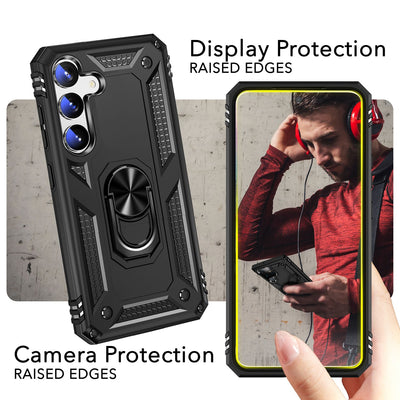 NALIA Panzerhülle für Samsung Galaxy S24 – Ring-Ständer 360° & Magnet-Halterung Kompatibel – RINGDEFEND (Stoßfestes Outdoor Case) – Marke aus Berlin Schwarz NALIA Outdoor Hülle