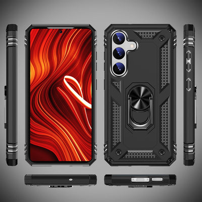 NALIA Panzerhülle für Samsung Galaxy S24 – Ring-Ständer 360° & Magnet-Halterung Kompatibel – RINGDEFEND (Stoßfestes Outdoor Case) – Marke aus Berlin Schwarz NALIA Outdoor Hülle