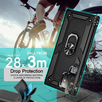 NALIA Panzerhülle für Samsung Galaxy S24 Ultra – Ring-Ständer 360° & Magnet-Halterung Kompatibel – RINGDEFEND (Stoßfestes Outdoor Case) – Marke aus Berlin Schwarz NALIA Outdoor Hülle