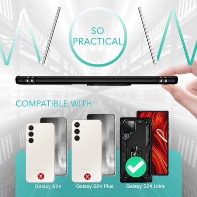 NALIA Panzerhülle für Samsung Galaxy S24 Ultra – Ring-Ständer 360° & Magnet-Halterung Kompatibel – RINGDEFEND (Stoßfestes Outdoor Case) – Marke aus Berlin Schwarz NALIA Outdoor Hülle