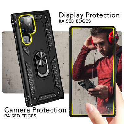 NALIA Panzerhülle für Samsung Galaxy S24 Ultra – Ring-Ständer 360° & Magnet-Halterung Kompatibel – RINGDEFEND (Stoßfestes Outdoor Case) – Marke aus Berlin Schwarz NALIA Outdoor Hülle